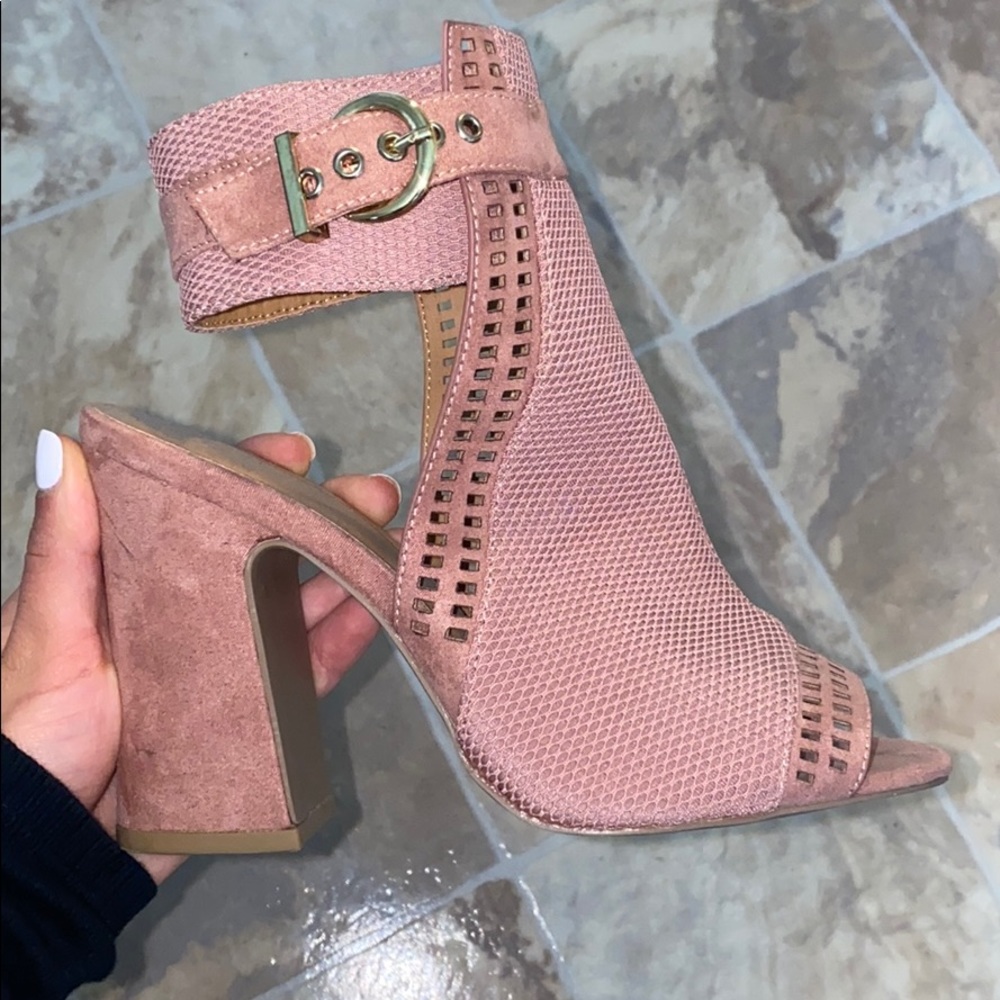 Light pink thick heels/ankle strap